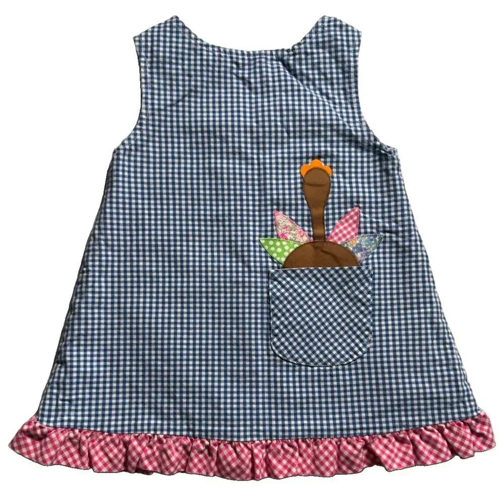 Funtasia Too Girls Reversible Thanksgiving Dress Turkey Pumpkin Gingham 4T